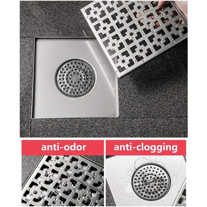 Padlóösszefolyó rendszer 15x15cm rozsdamentes acél ellenálló szagzáró dugulásgátló