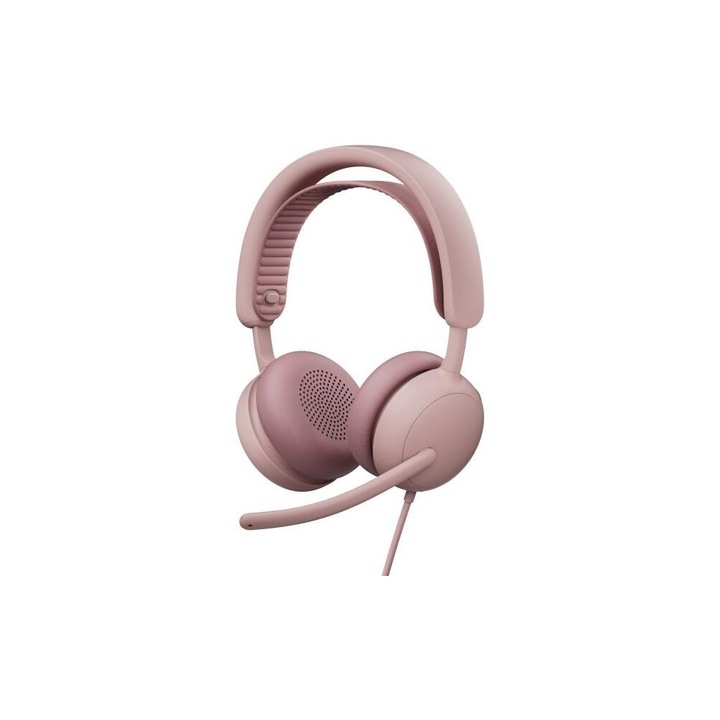 Casti cu fir Logitech Zone Wired 2, roz, USB-C, 1.9m