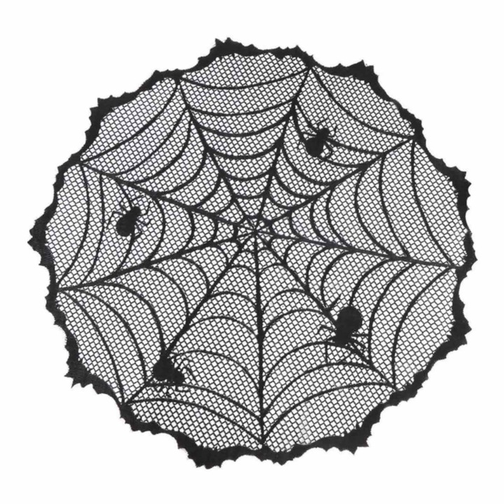 Fata de masa rotunda RDWESZOD Halloween negru 102cm dantela panza de paianjen