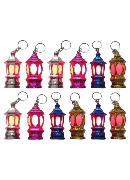 40 db Ramadan lámpás kulcstartó szett, többszínű LED-del, 6.1x2.6x2.6cm