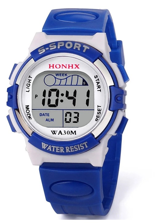 Gyermek sportóra digitális LED kék 37x15mm szilikon