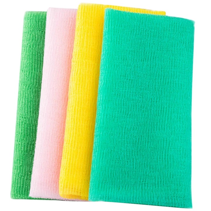 Set 4 prosoape de baie exfoliante, nylon, multicolor, 90x30x0.2cm