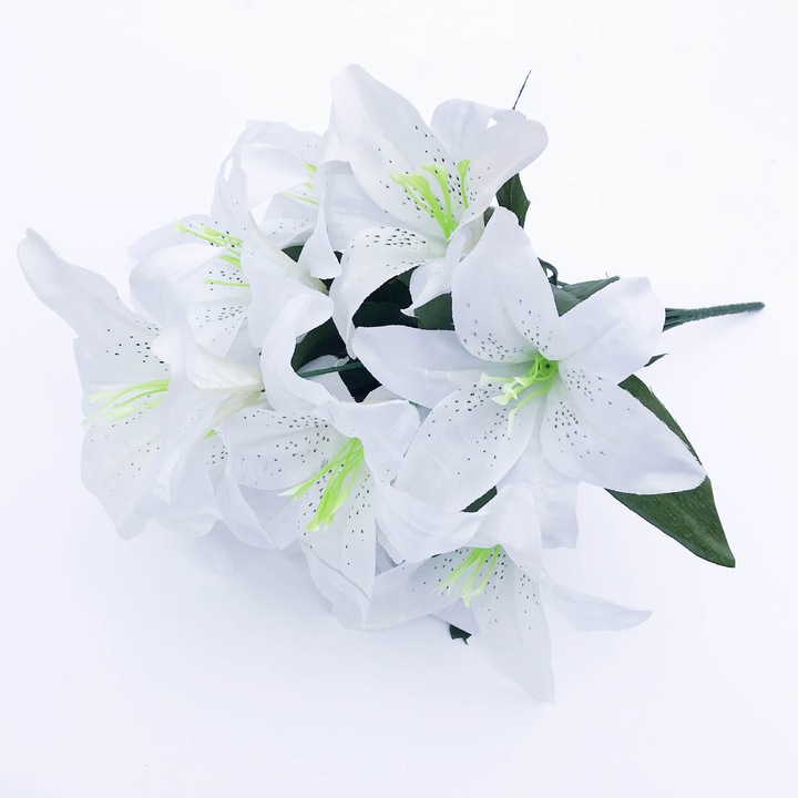 Buchet 10 crini albi, 42 cm, plante artificiale
