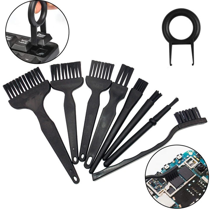 Set 8 perii pentru praf tastatura, negru, plastic