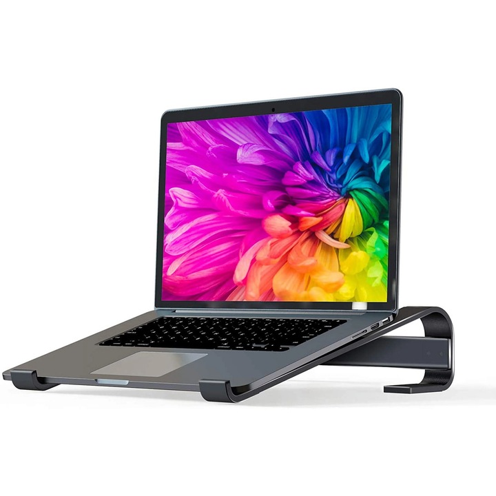 Suport laptop ventilat, aluminiu, ergonomic, negru, 13-17.3 inch