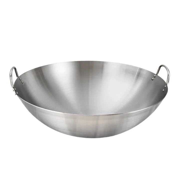 Wok inox, maner dublu, fund rotund, 30 cm