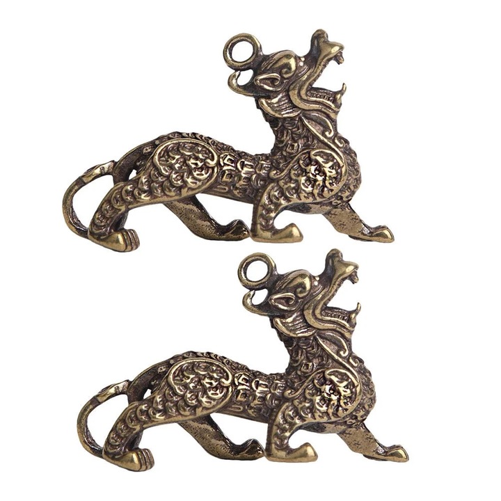 Set 2 pandantive Pi Xiu, alama, 4.8x3.15x1.5cm, auriu