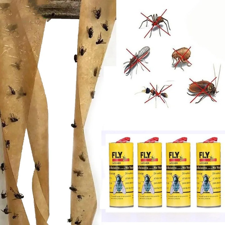 Hartie adeziva pentru insecte, 4 role, galben, 20x50mm