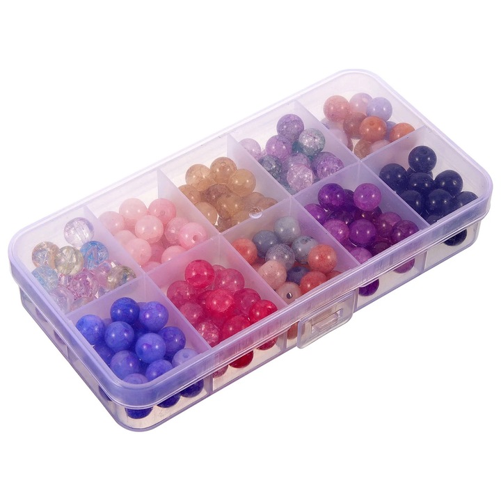 Margele sticla rotunde 0.8x0.8x0.8cm multicolor set DIY bijuterii