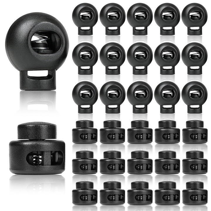 30 db fekete műanyag zsinórrögzítő készlet, 1 és 2 lyukú, 4x5mm