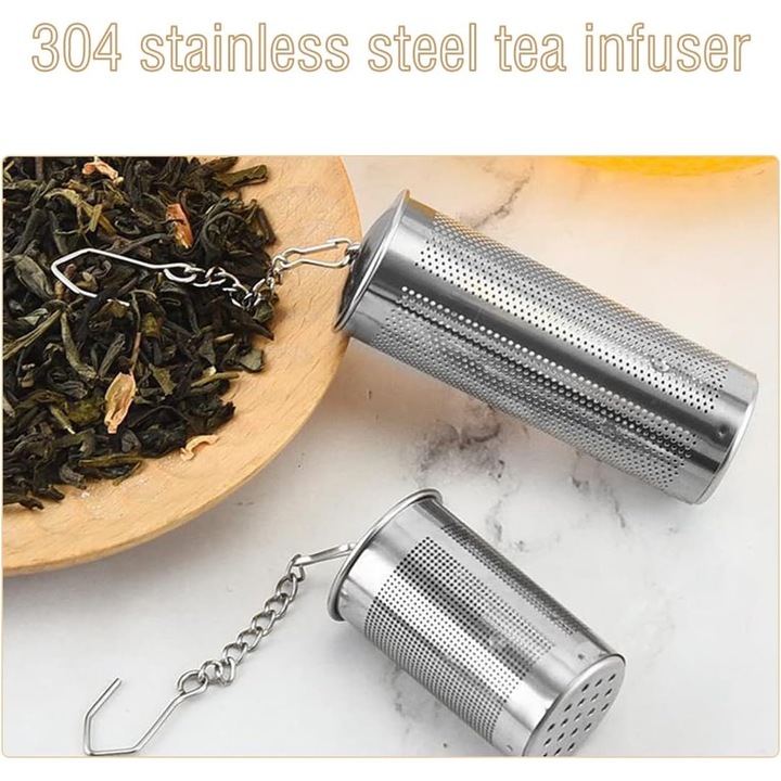Set 4 filtre ceai din inox 304, argintiu, 6.5x2.3cm si 4x2.3cm