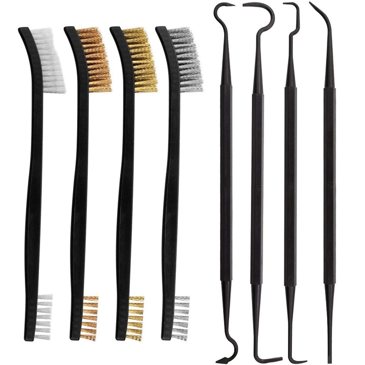 4 részes kefekészlet és tisztítóeszközök, nylon, fém, többszínű, 17cm