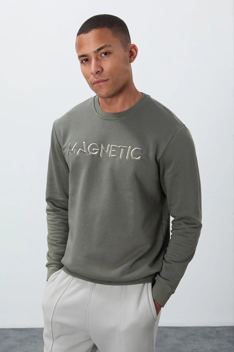 Bluza pentru barbati TommyLife, imprimeu, kaki, bumbac, maneci lungi, croiala lejera, S INTL