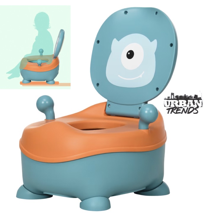 URBAN TRENDS® Gyermek bili, Levehető rekesz, Polipropilén ülőke, Türkiz, Narancs, Nem mérgező anyag, 32 x 33 x 45 cm