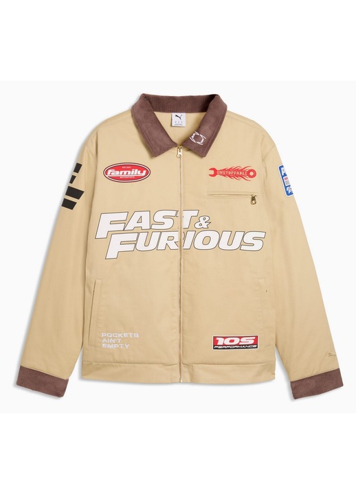 Мъжко яке Puma X FAST & FURIOUS, градски стил, бежово, памук, без качулка, M INTL