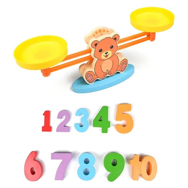 Дървена образователна играчка везна за деца, многоцветна, 33.7x12.6см комплект