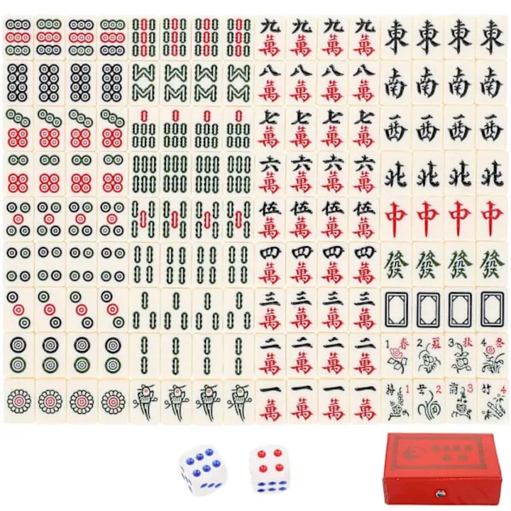 Hordozható Mahjong készlet, klasszikus, színes, 2.1x1.5cm