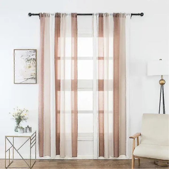 OEM csőfüggöny, csíkos voile, barna, 100x200cm, áttetsző