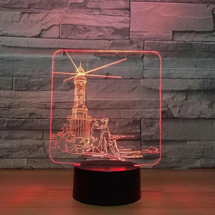 3D илюзионна LED нощна лампа, променяща цветовете, многоцветна, USB, батерии