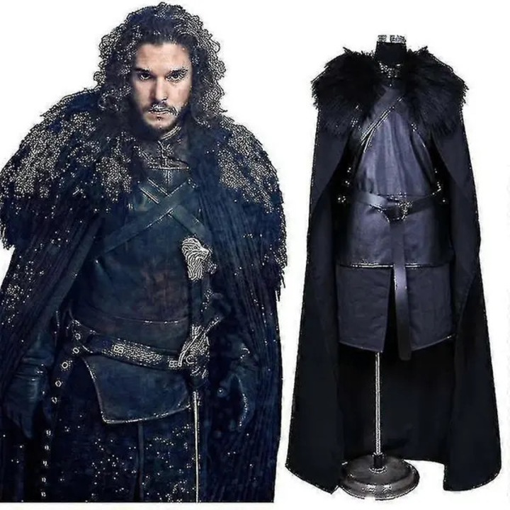 Costum cosplay barbati Jon Snow, set pelerina si curea, negru, 2XL