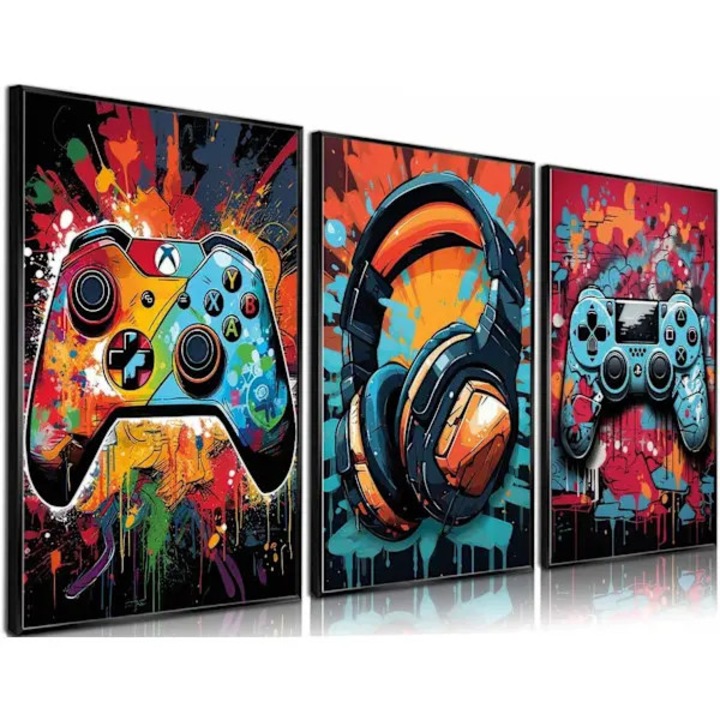 3 db gaming festmény szett, akvarell, többszínű, 30x40cm, keret nélkül