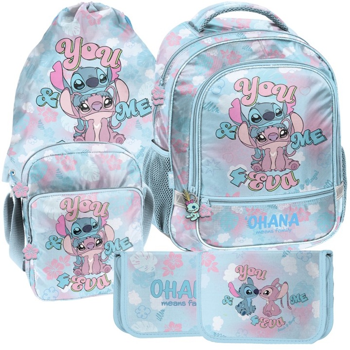 Iskolai szett Paso Lilo és Stitch Angel Ohana, hátizsák 38x28x15cm, tolltartó, válltáska, tornazsák