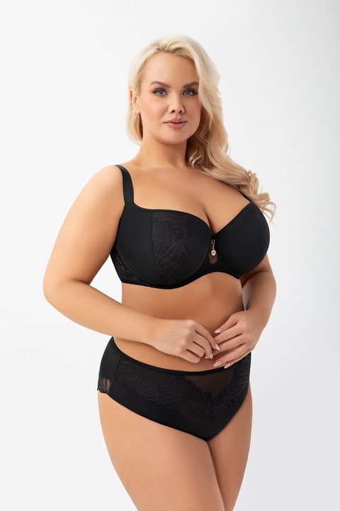 Gorsenia K962 Erato balconette melltartó, merevített kosarak, push-up hatás, fekete, csipke és lycra