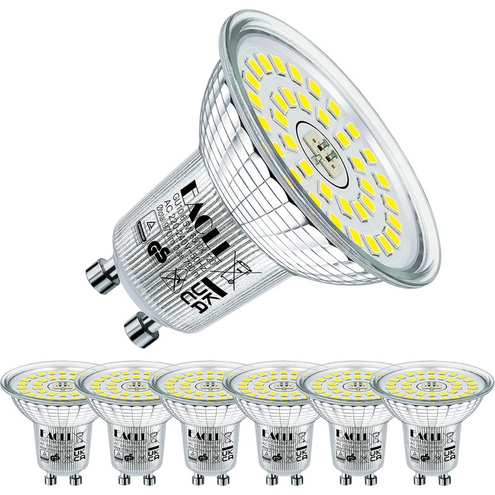 Becuri LED GU10 EACLL 6.5W Alb Rece, 6 buc, 790lm, 6500K