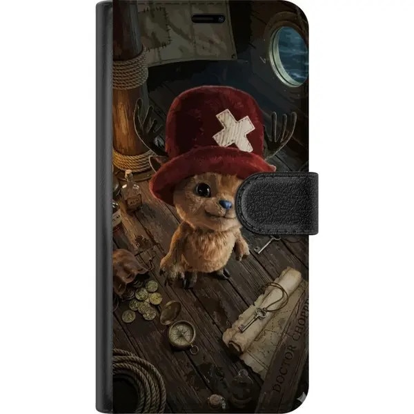 Husa tip portofel din material sintetic cu interior din catifea, model „ren mic cu palarie rosie” in decor pirat, inchidere magnetica si buzunare pentru carduri, multicolor/negru, pentru Huawei P20 Pro