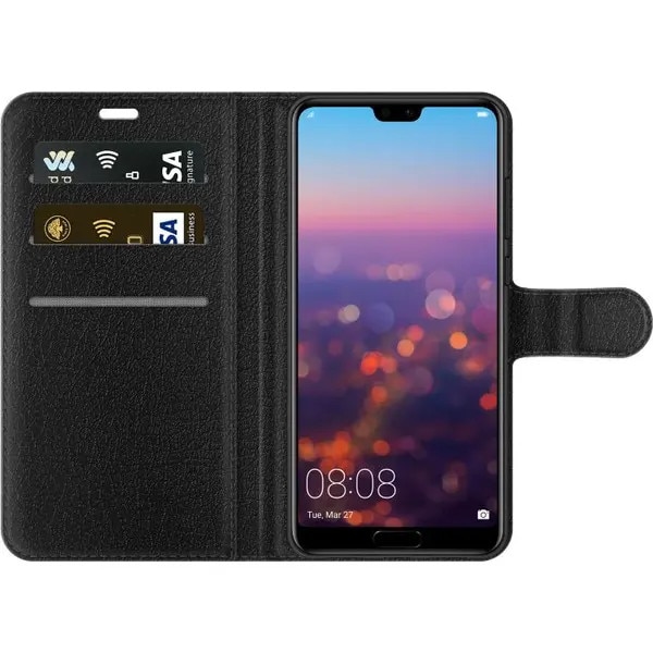Husa tip portofel din material sintetic cu interior din catifea, model „ren mic cu palarie rosie” in decor pirat, inchidere magnetica si buzunare pentru carduri, multicolor/negru, pentru Huawei P20 Pro
