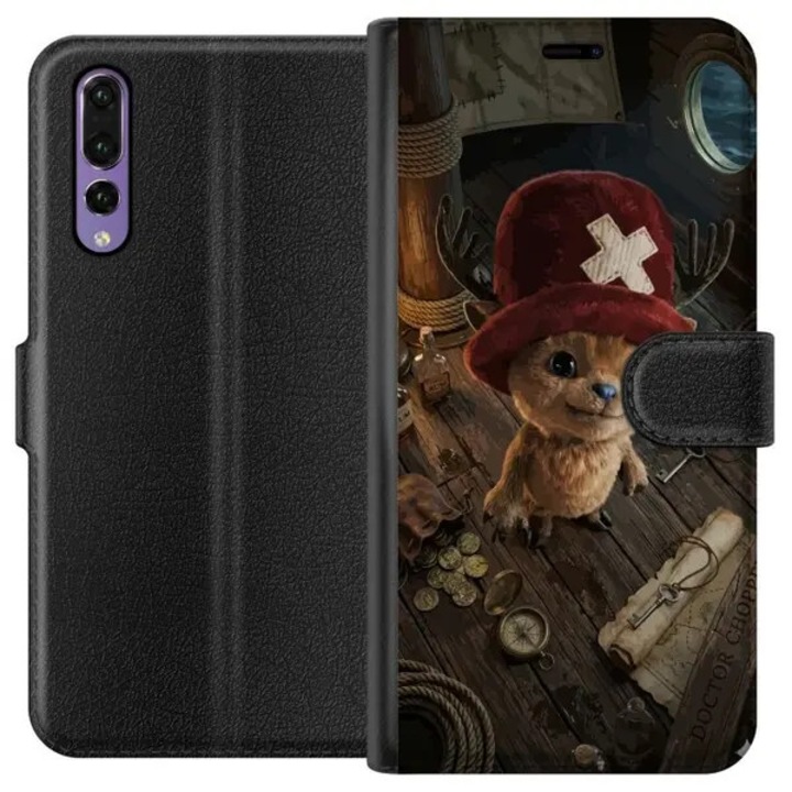 Husa tip portofel din material sintetic cu interior din catifea, model „ren mic cu palarie rosie” in decor pirat, inchidere magnetica si buzunare pentru carduri, multicolor/negru, pentru Huawei P20 Pro