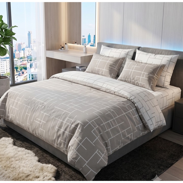 NufJoy® KING SIZE Ágynemű, 100% RANFORCE PAMUT, 4 részes, lepedő 240x260 cm, paplanhuzat 200x230 cm, 2 párnahuzat 50x70 cm, Prémium minőség, Ajándékdoboz, Maison Elite