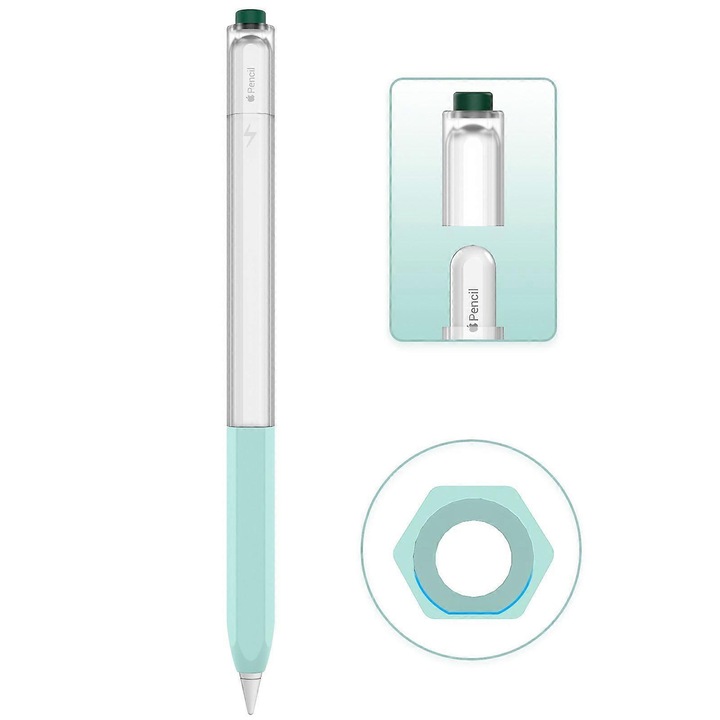 Husa silicon pentru Apple Pencil Pro 2, antiderapant, maro-albastru