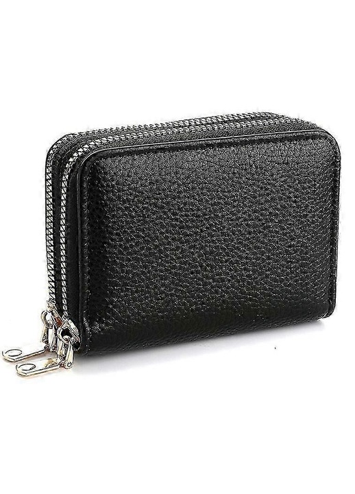 Portofel unisex, piele PU, capacitate mare, negru, 11.5x8.5x4cm
