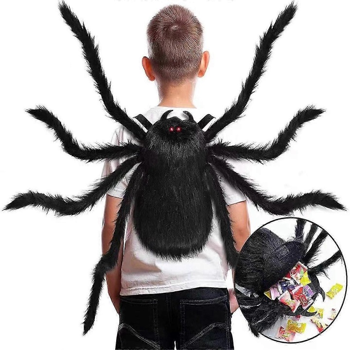 Rucsac negru, stil gotic, model paianjen 3D, capacitate mare, rezistent la apa, 30x45x15cm