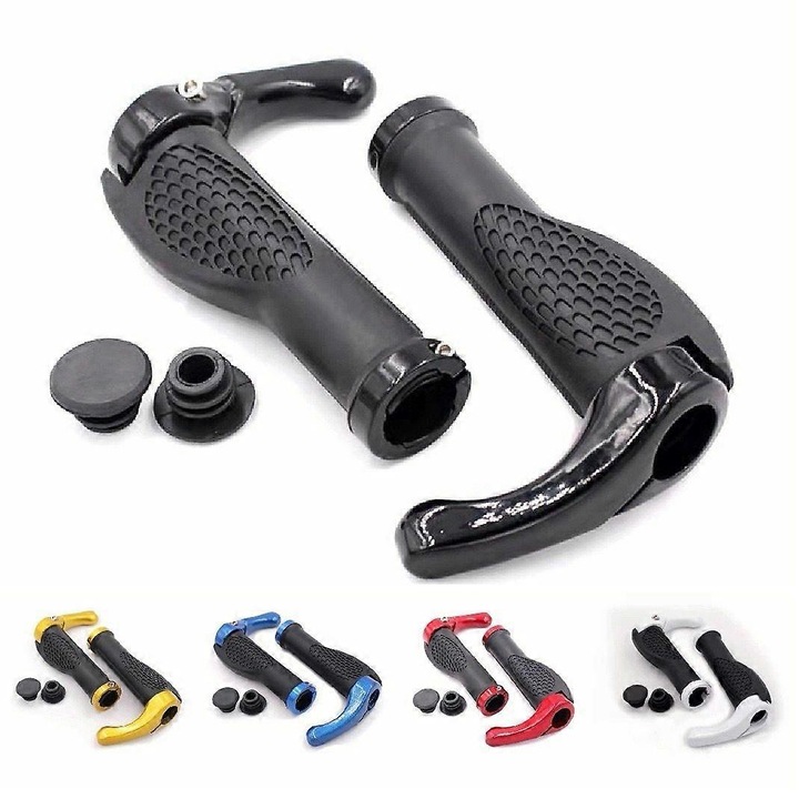 Mansoane bicicleta bullhorn, ergonomikus, alumínium, sárga-fekete-piros-kék, 210g