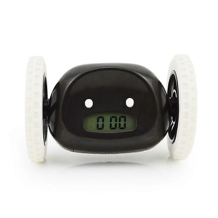 Ceas desteptator alergator cu roti, alb, 12x8x8cm