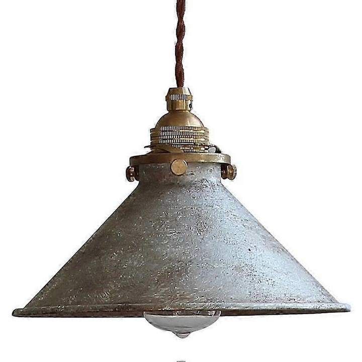 Lustra suspendata industriala retro, metal nichelat, cupru, 1 bec, 30x30cm