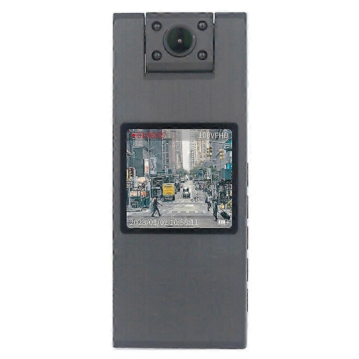 4K felvevő kamera kijelzővel, éjjellátó funkcióval, fekete, 180°-ban forgatható, 128GB kártyatámogatás, 1000mAh, 5-6 óra üzemidő