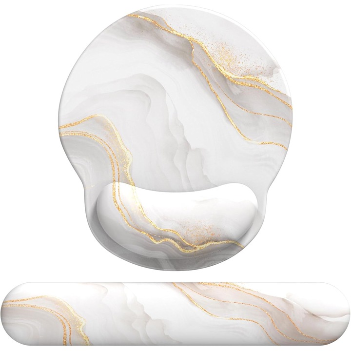 Suport Ergonomic Mouse Pad cu Gel, Antiderapant, Alb Marmorat