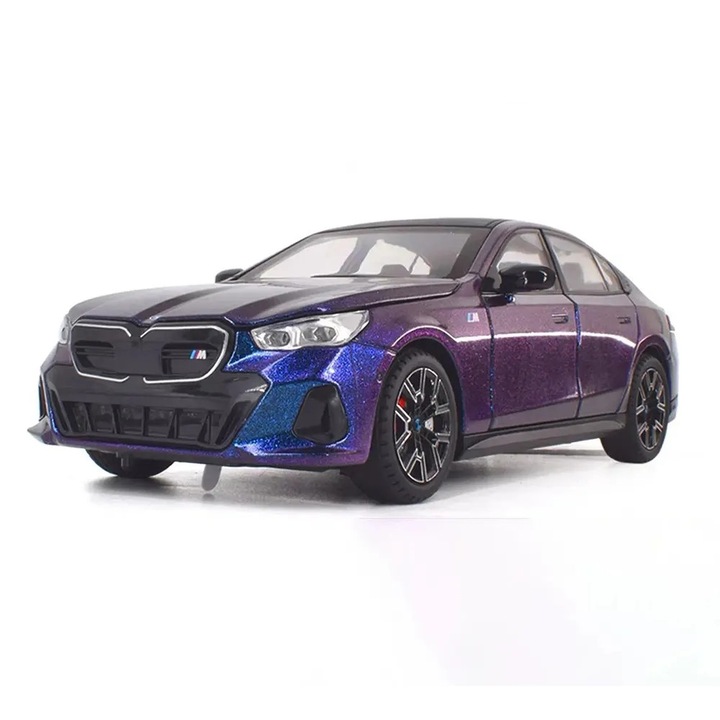 Gyermekautó, BMW M5, Fém, 1:24 méretarány, Lila, Nyitható ajtók