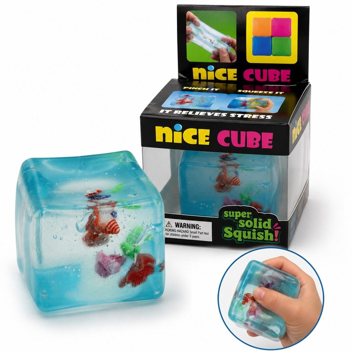 Jucarie Squishy Cub Gheata TrioStore® Ocean Cu Scoici, Jucarie Antistres Slow Rising, Cub Fidget Senzorial Moale, Squishy Comprimabil Pentru Copii Si Adulti, Model Ocean Albastru, Relaxare Si Concentrare, 5 x 5 x 5 cm
