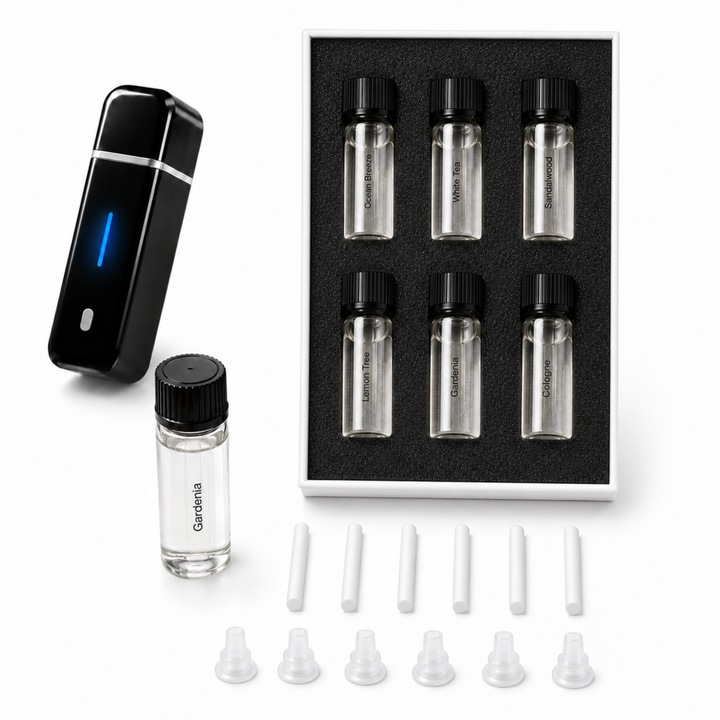 6 db PRIMEDEO ZX-F1 Illatosító Utántöltő Készlet, 6 ml/db, Kompatibilis Autós Légfrissítővel Szellőzőrácshoz, 6 db Nedvszívó Pálcika és 6 db Tartó Mellékelve, Vegyes Illatok