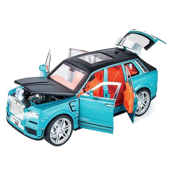 Fém autó, Rolls-Royce Cullinan, 1:24 méretarány, Kék, Nyitható ajtók, Csomagolás nélkül