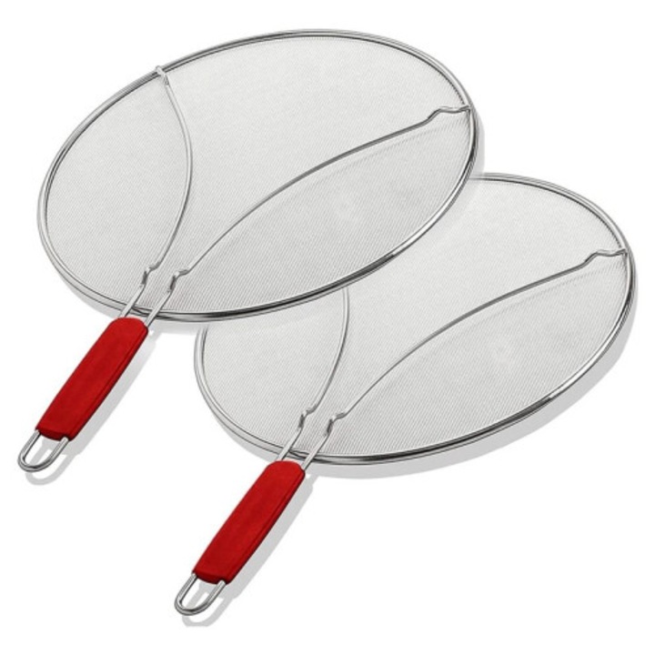 Set 2 capace protectie stropire pentru tigaie 33cm rosu maner