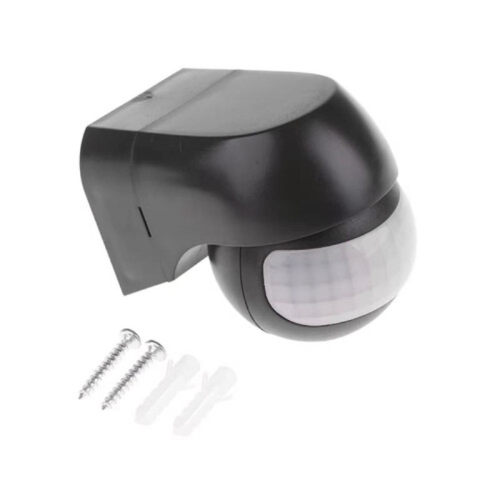 Senzor miscare PIR perete exterior negru rezistent apa 100-240V