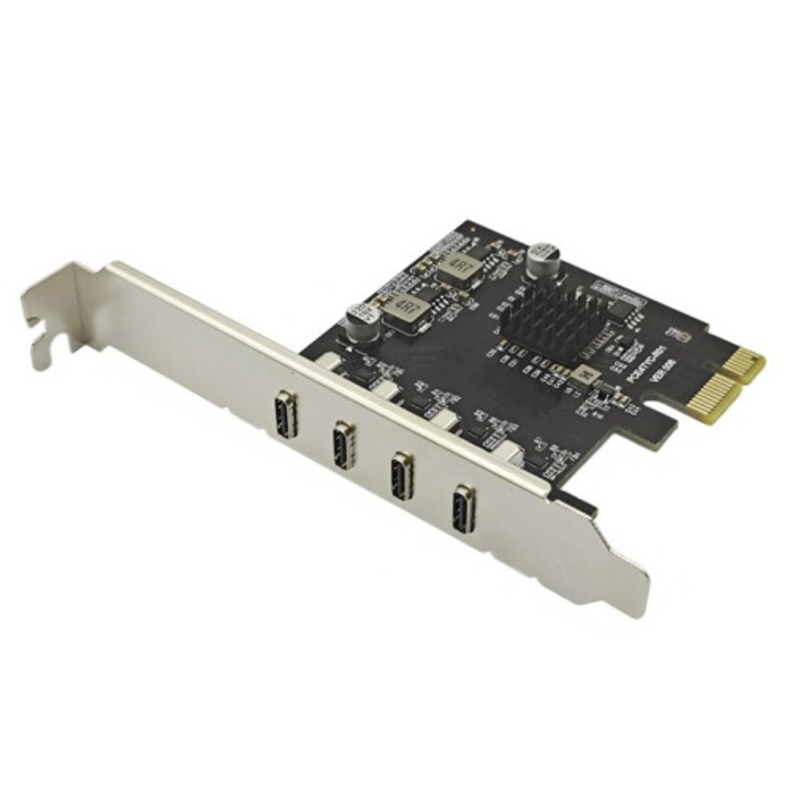 PCI-E X1 разширителна платка към 4 USB Type-C 3.2 Gen1 5Gbps порта, черна