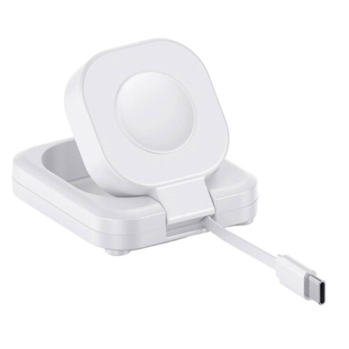 Statie de incarcare magnetica portabila pliabila, alb, cablu retractabil