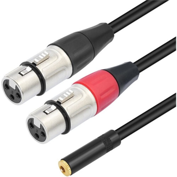 Аудио адаптер двоен XLR към 3.5мм, стерео кабел 15см, черен