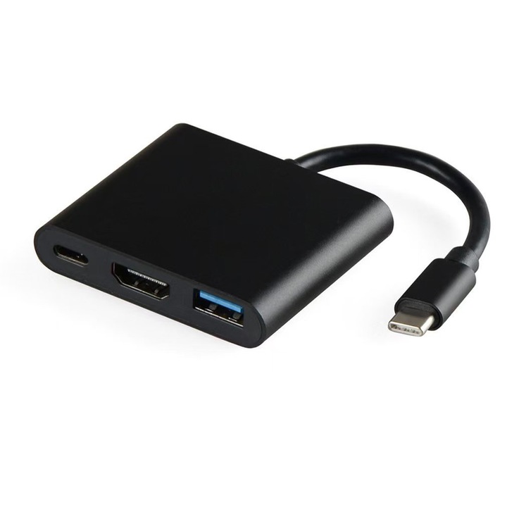 Hub multifunctional 3-in-1, comutator, USB, HDMI, negru